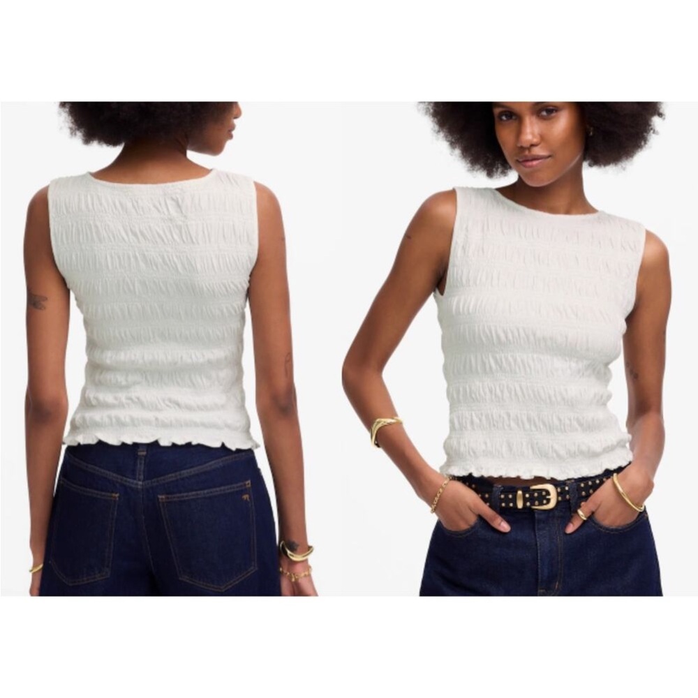Madewell white Smocked Textured Tank Top